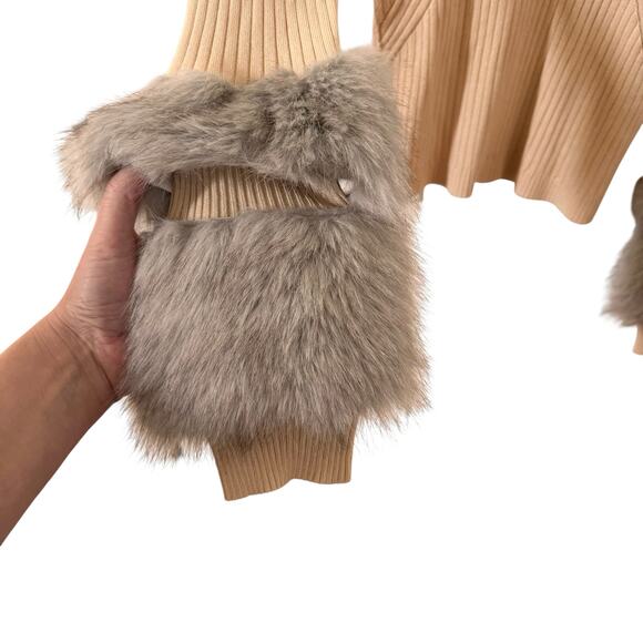 Anthropologie Maeve Faux-Fur Cuff Ribbed Turtleneck Sweater Cream Size S - Picture 8 of 11